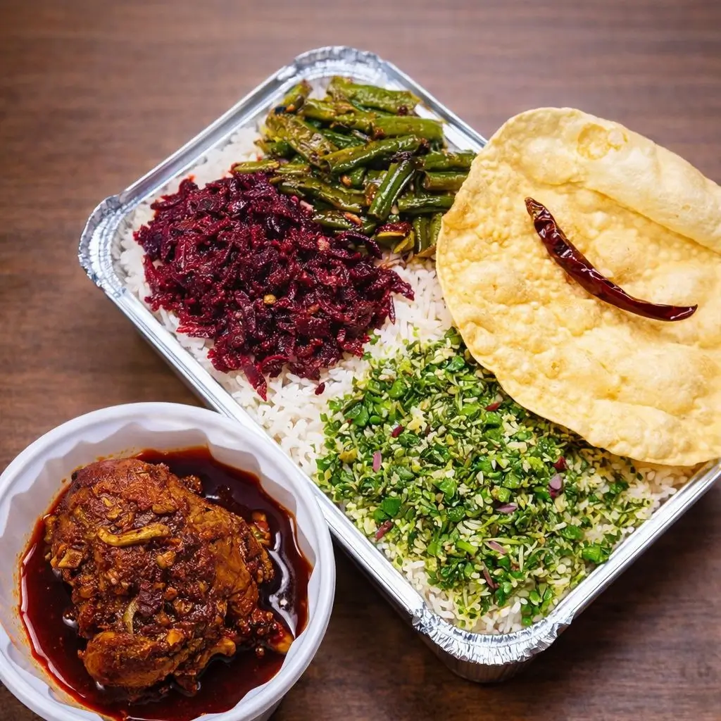 Sri Lankan home style rice and curry plate