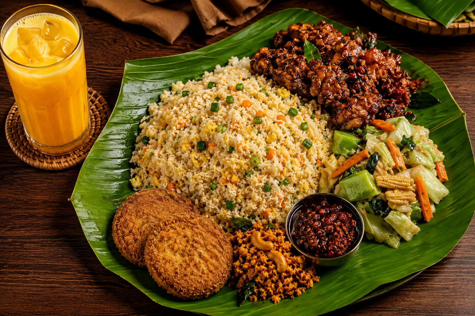 Sri Lankan Banana Leaf Rice and Curry Combo