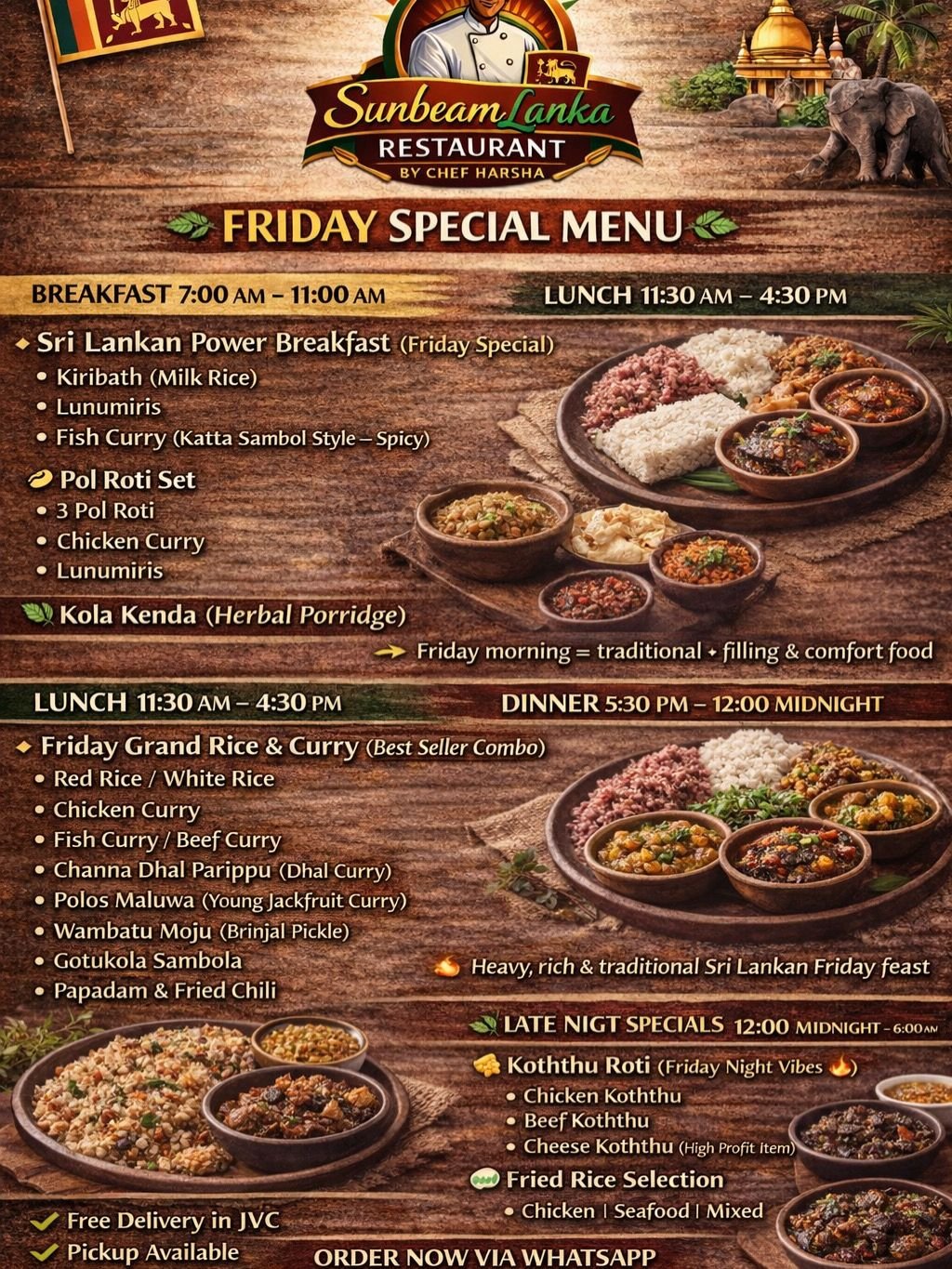 Friday Sri Lankan Special Menu