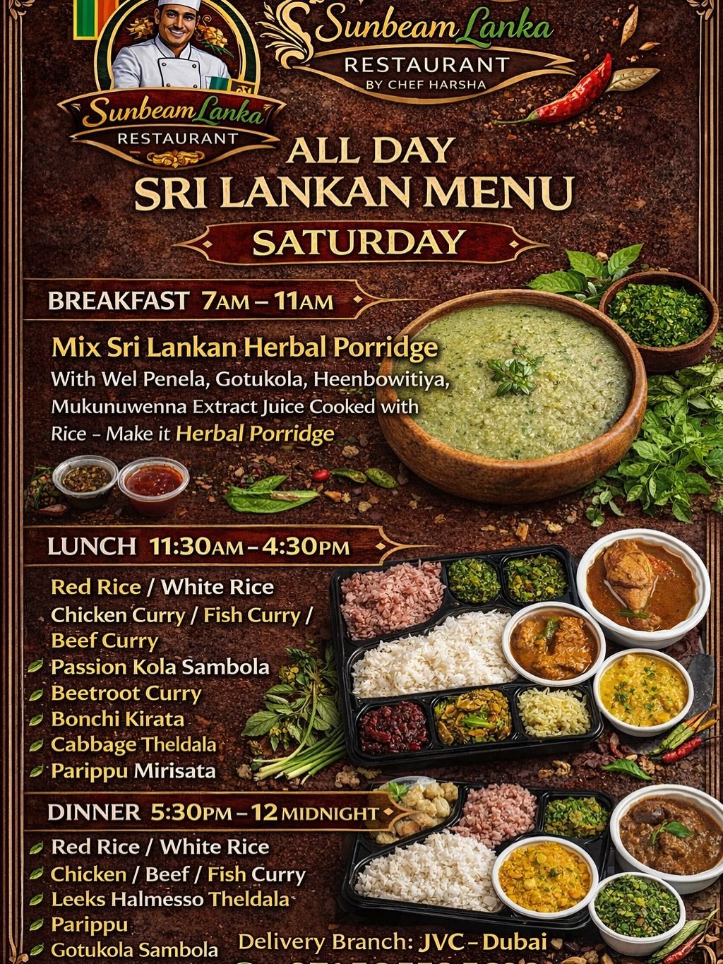 Saturday Sri Lankan All-Day Menu