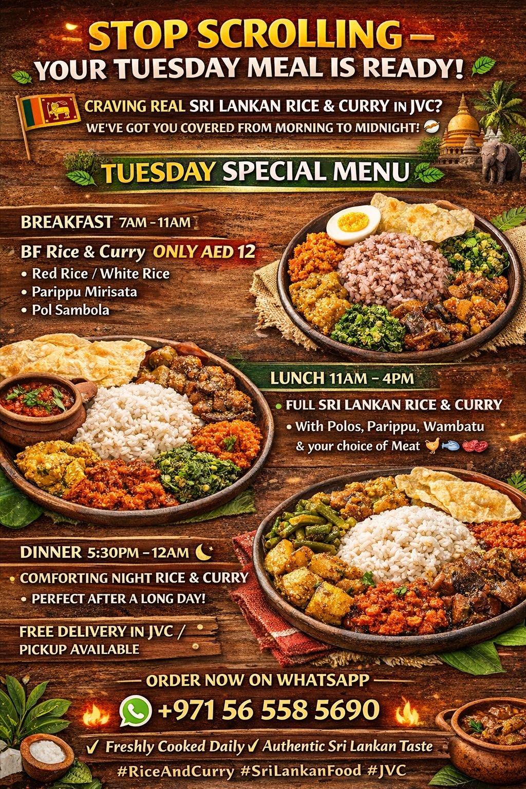 Tuesday Sri Lankan Special Menu at Sunbeamlanka