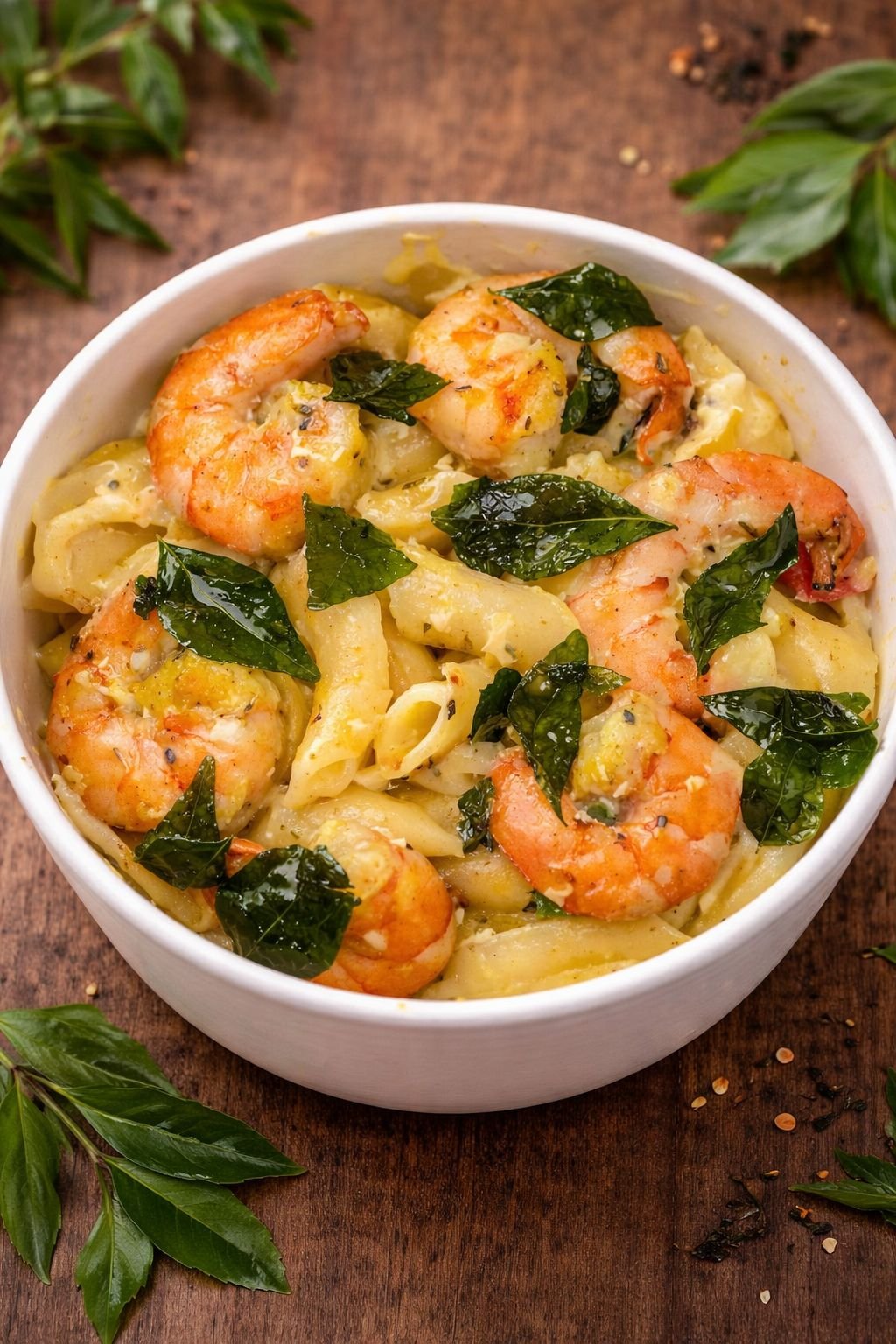 Creamy coconut curry prawn pasta