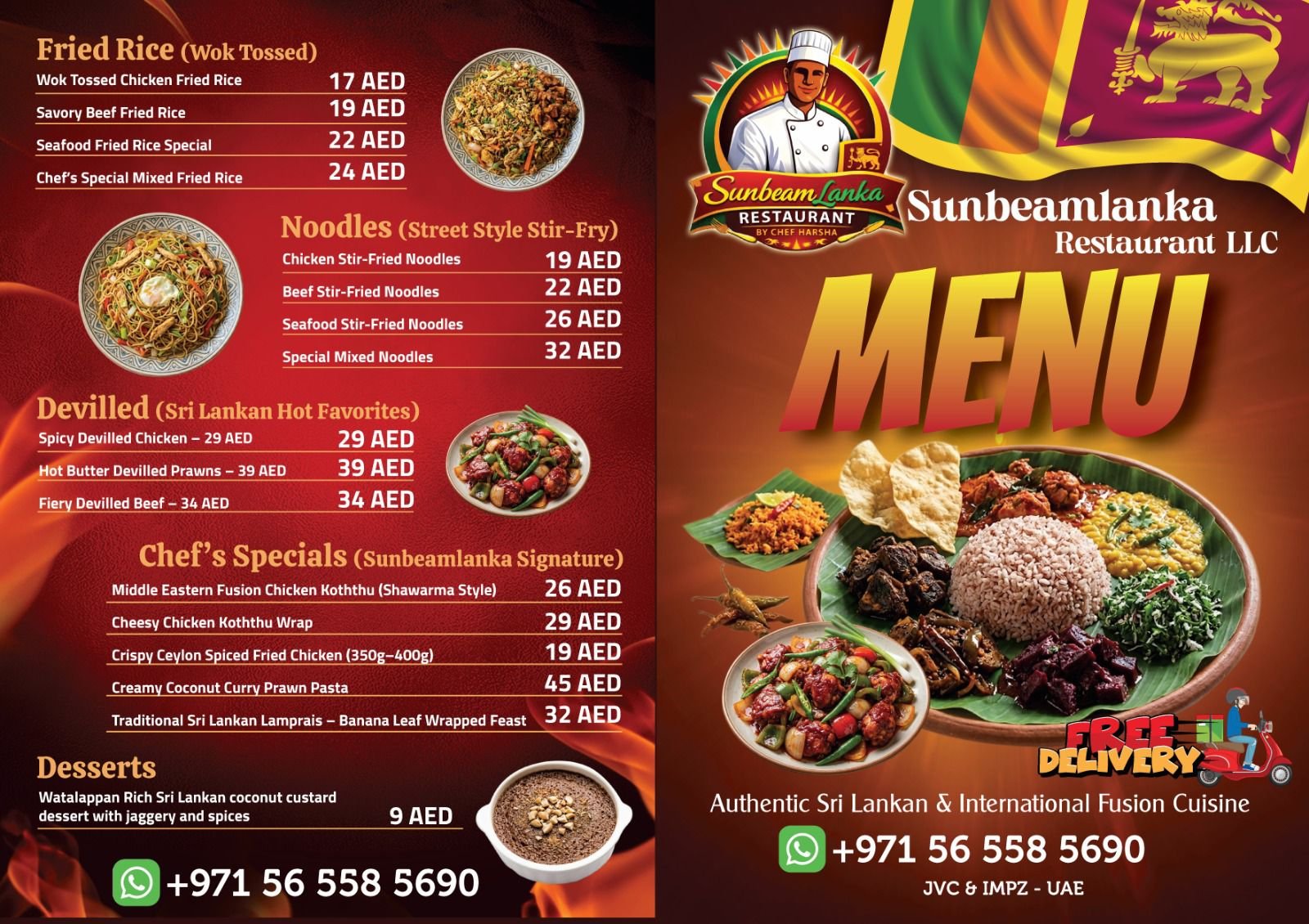 Sunbeamlanka Restaurant Menu Board with prices and all dishes